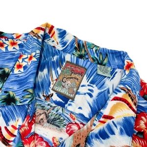 Vintage 90s Floral Surf Ocean Blue Size XL